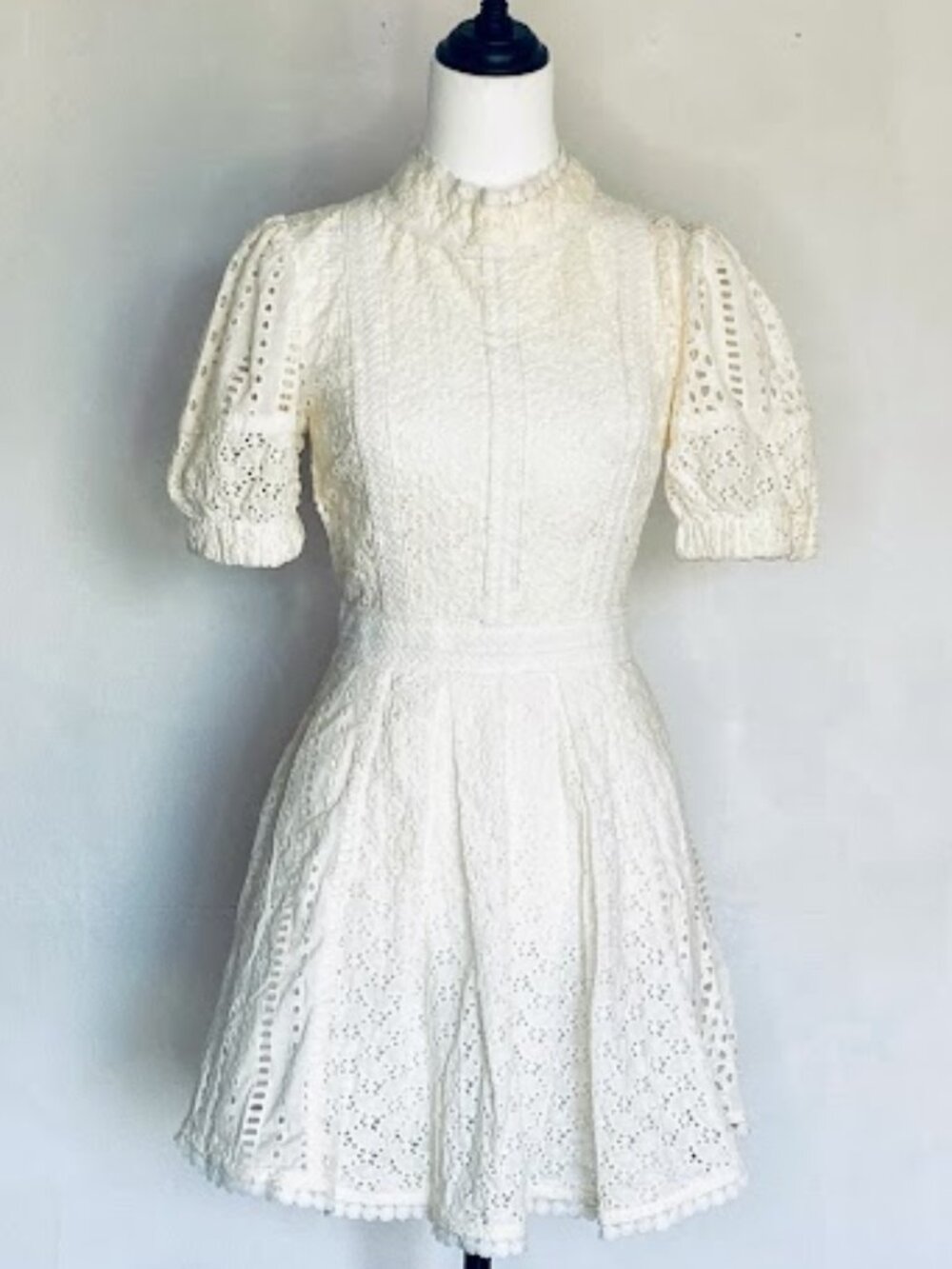 White Eyelet Lace Mini Dress Open Back #0023